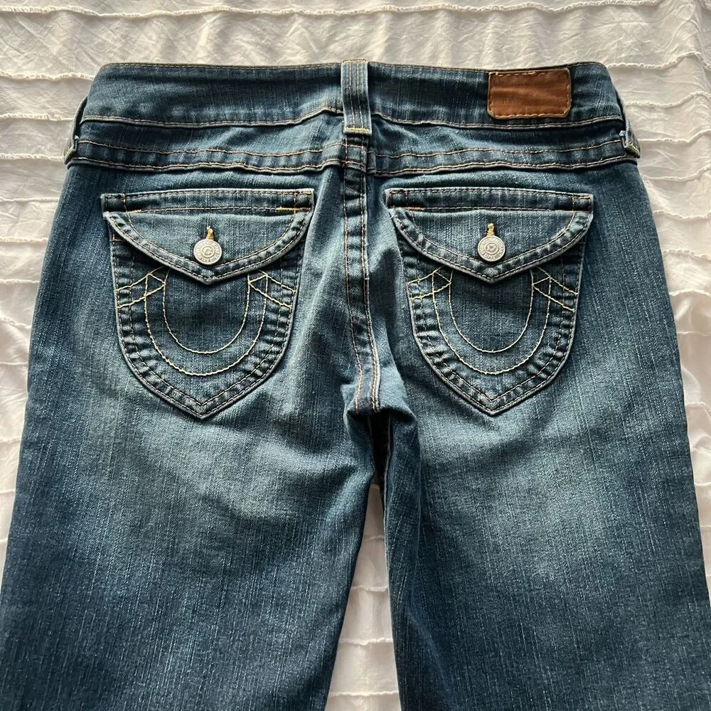 True Religion Jeans Mens 31 Skinny Dark Wash Flap Pocket USA Made Y2K Denim